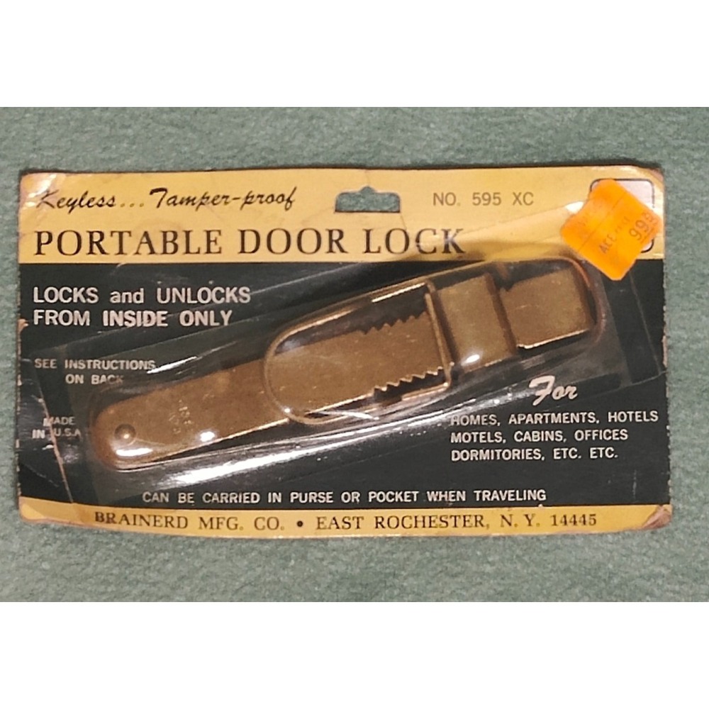 Vintage Brainerd Portable Door Lock No 595 XC Keyless Tamper Proof Made in USA